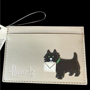 NWT Harrods Taupe Leather Westie Card Holder